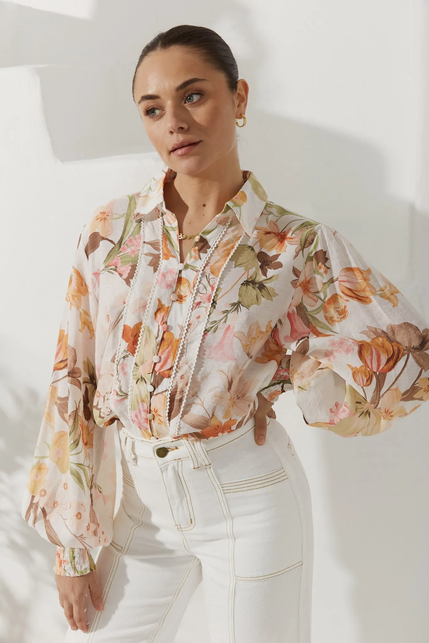 Lillian Orange Floral Balloon Sleeve Blouse