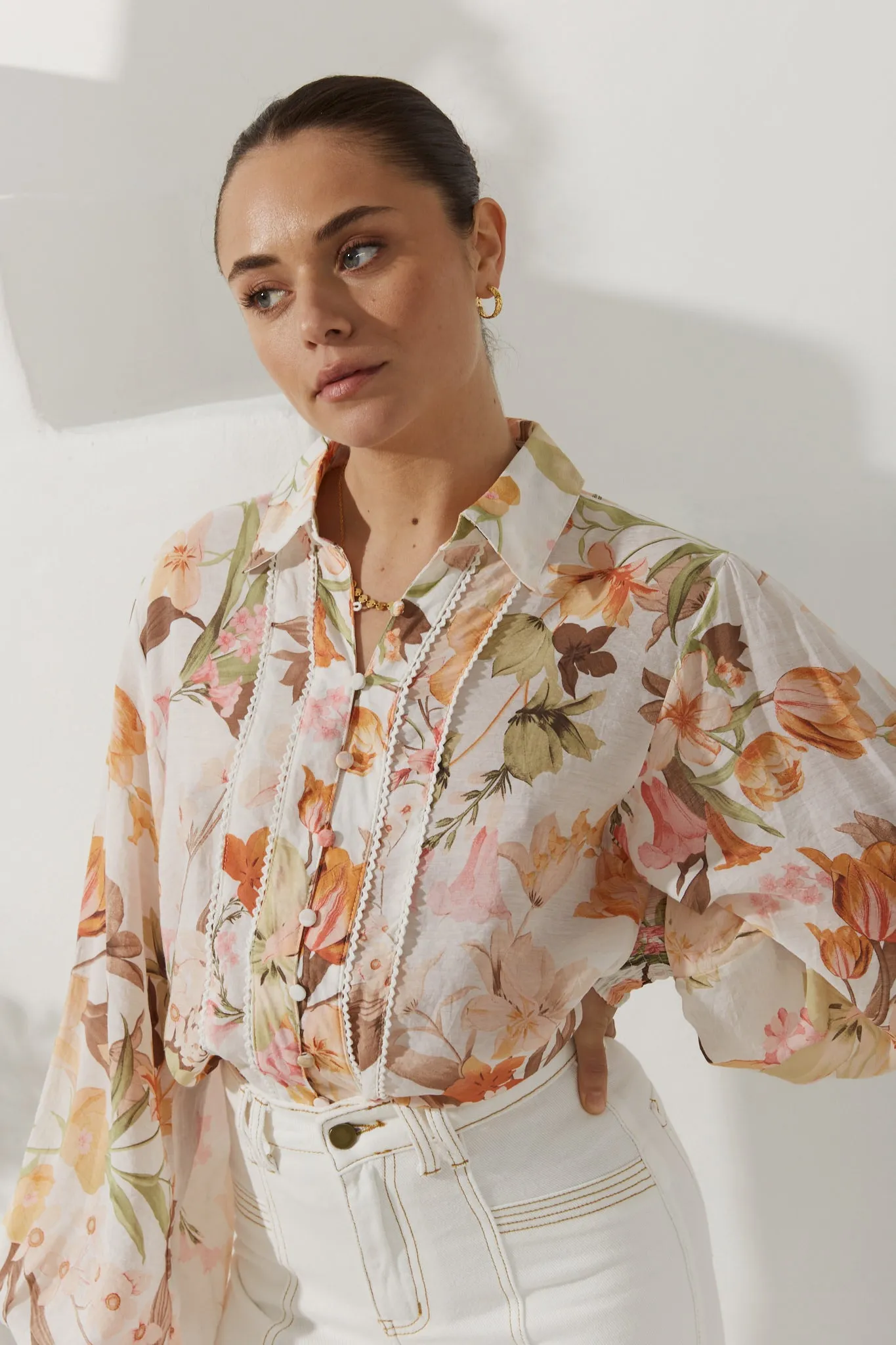 Lillian Orange Floral Balloon Sleeve Blouse