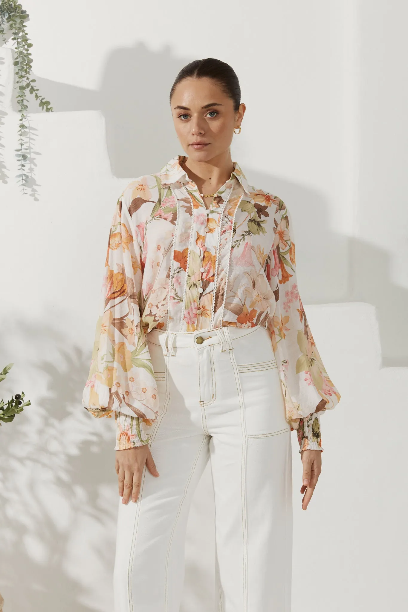 Lillian Orange Floral Balloon Sleeve Blouse