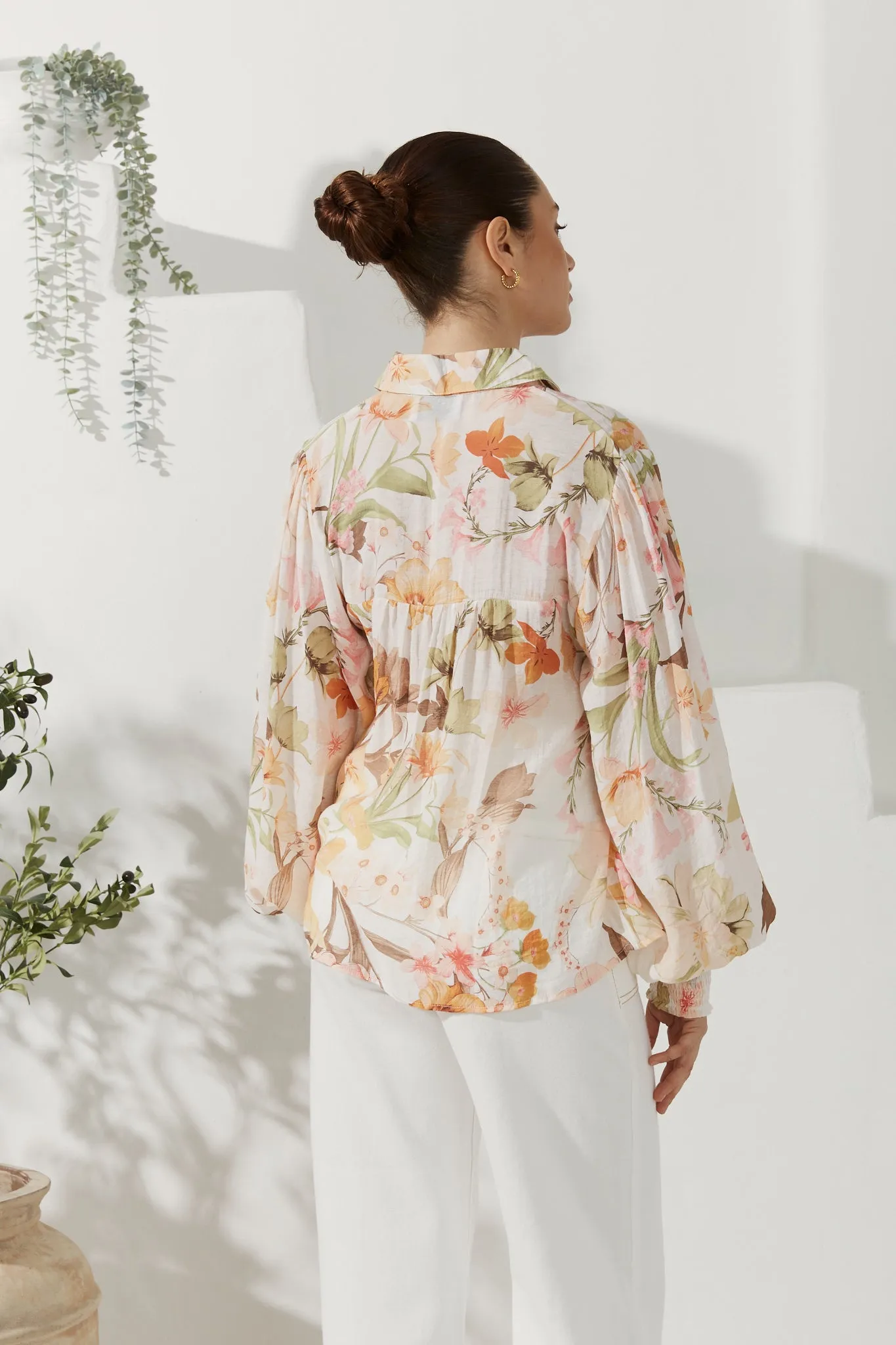 Lillian Orange Floral Balloon Sleeve Blouse