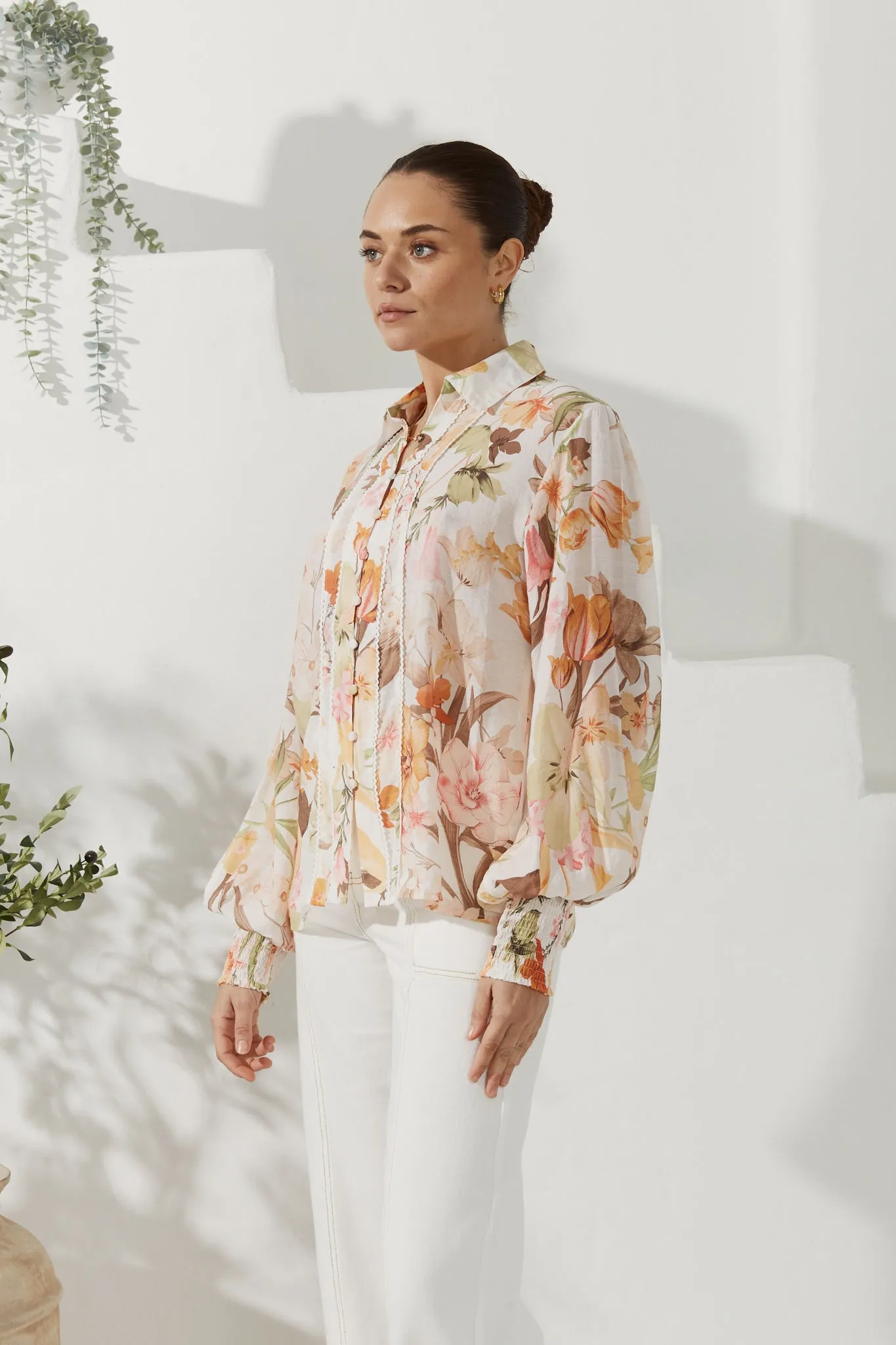 Lillian Orange Floral Balloon Sleeve Blouse