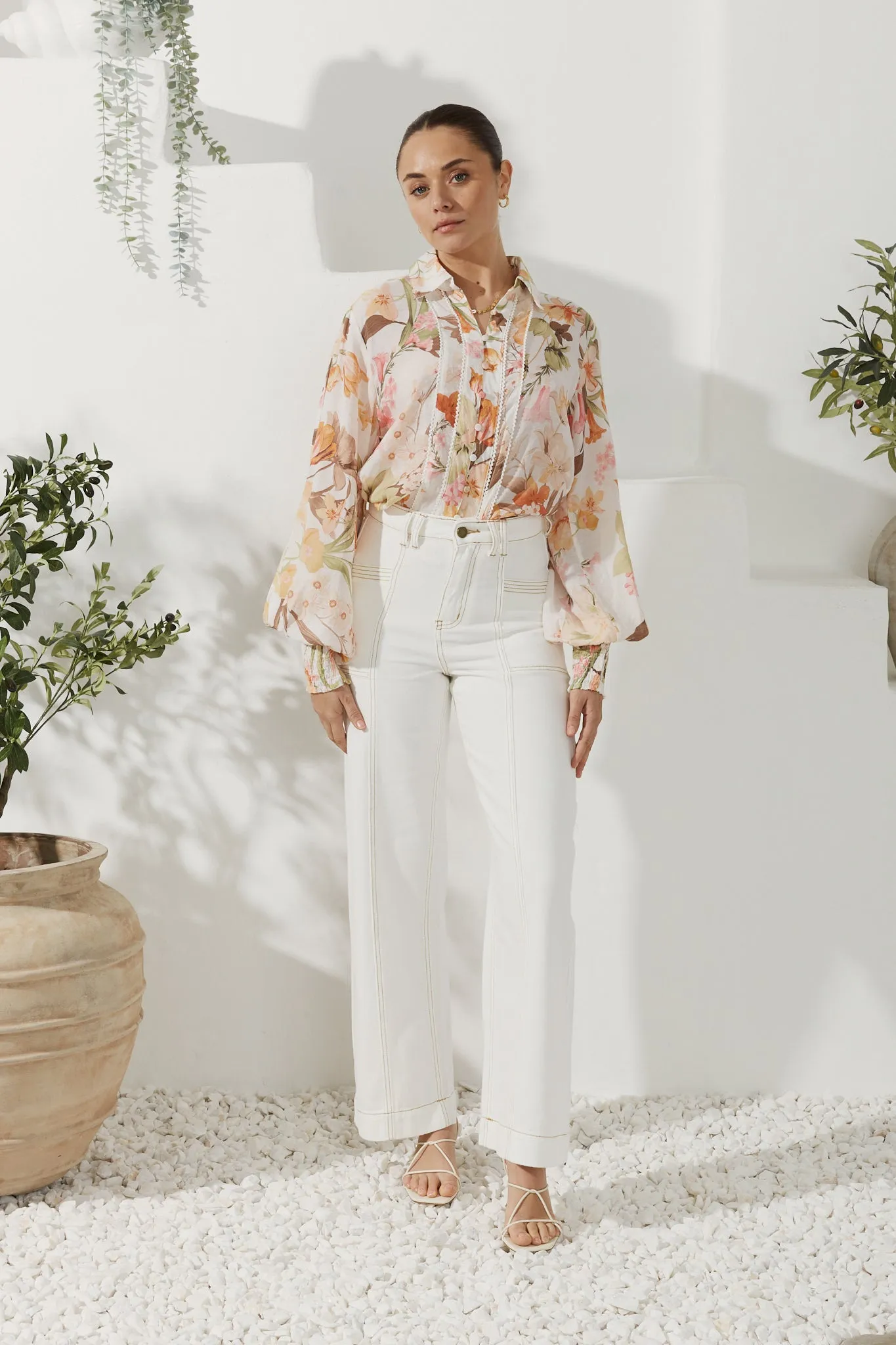 Lillian Orange Floral Balloon Sleeve Blouse