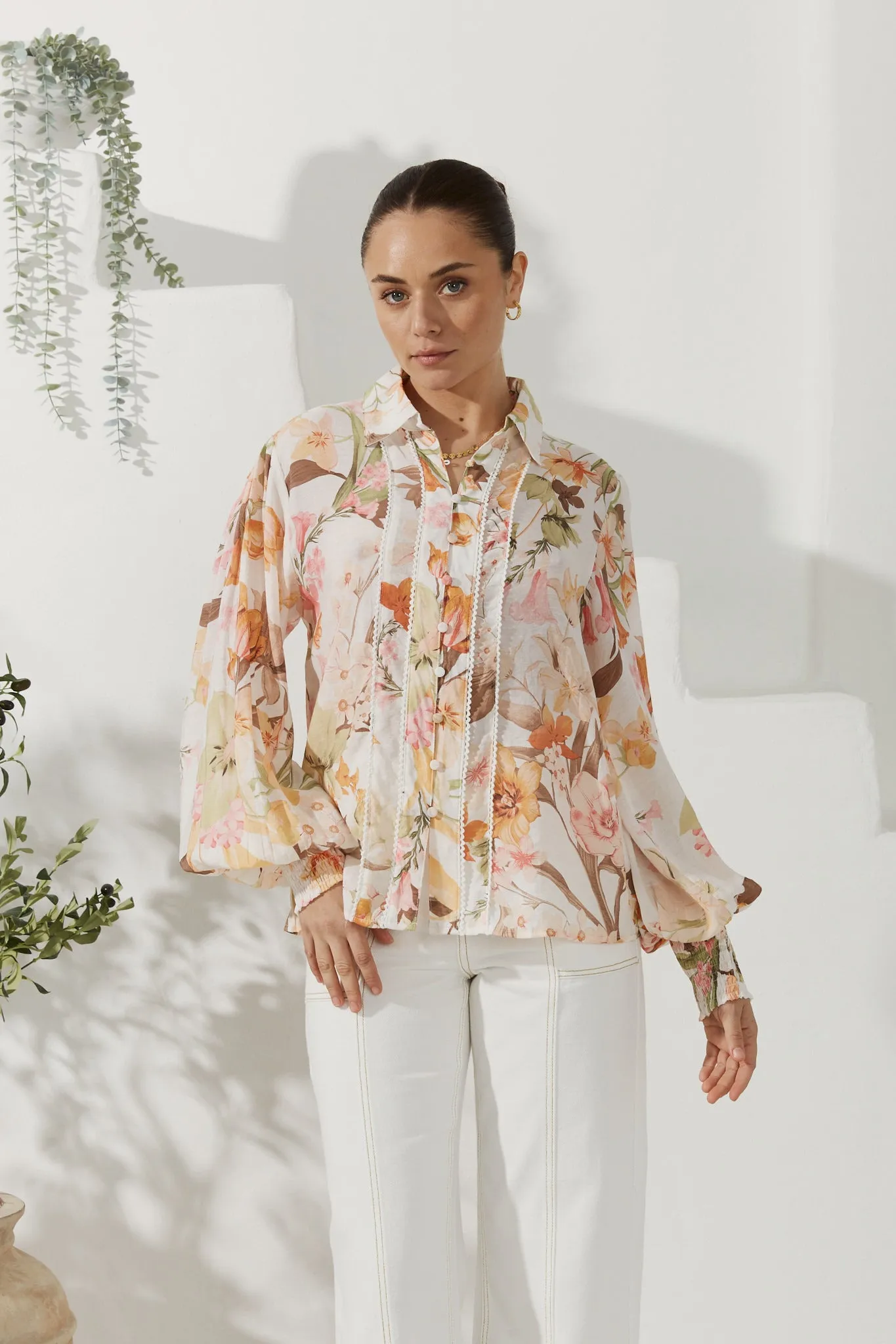 Lillian Orange Floral Balloon Sleeve Blouse