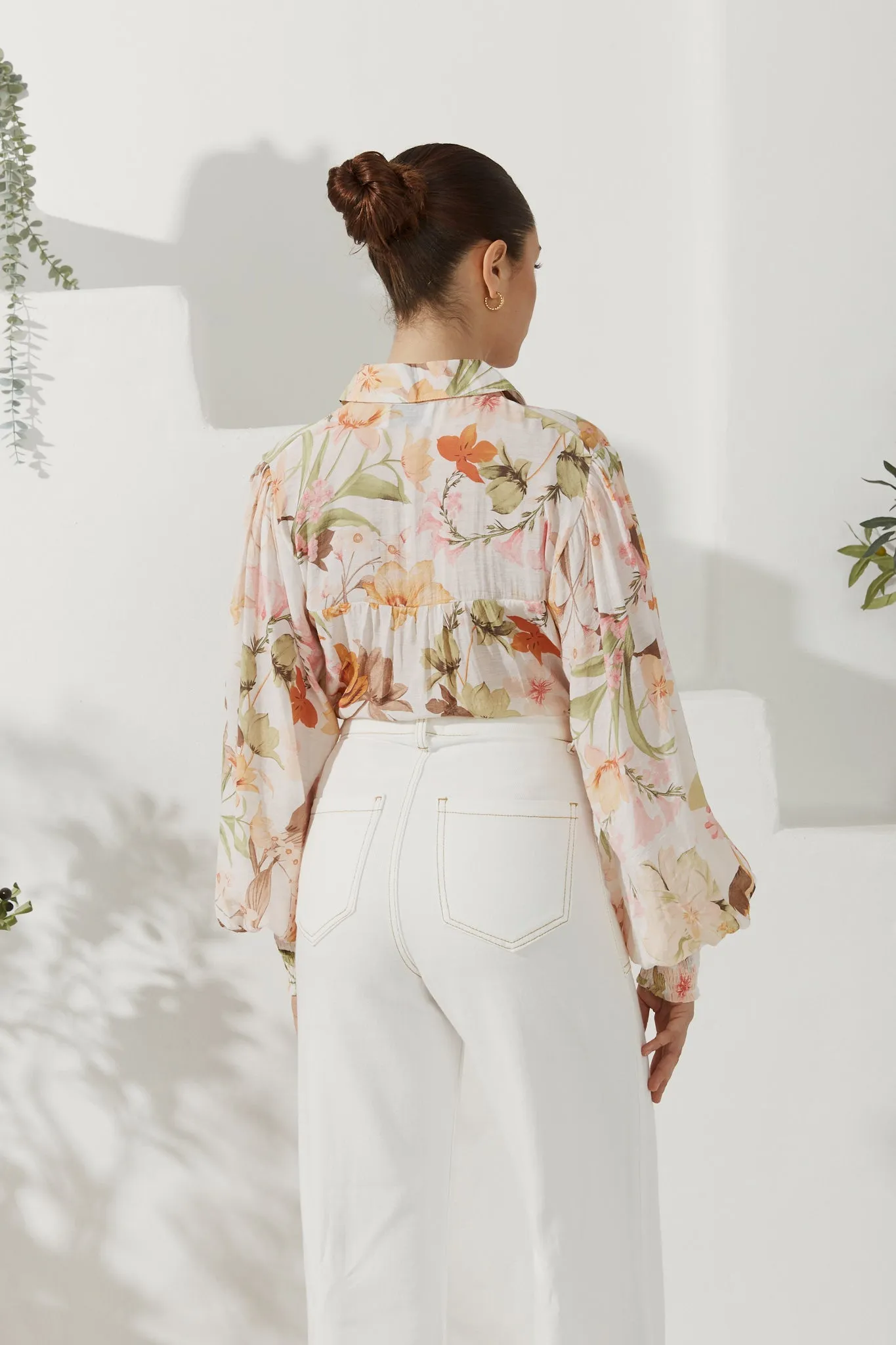 Lillian Orange Floral Balloon Sleeve Blouse