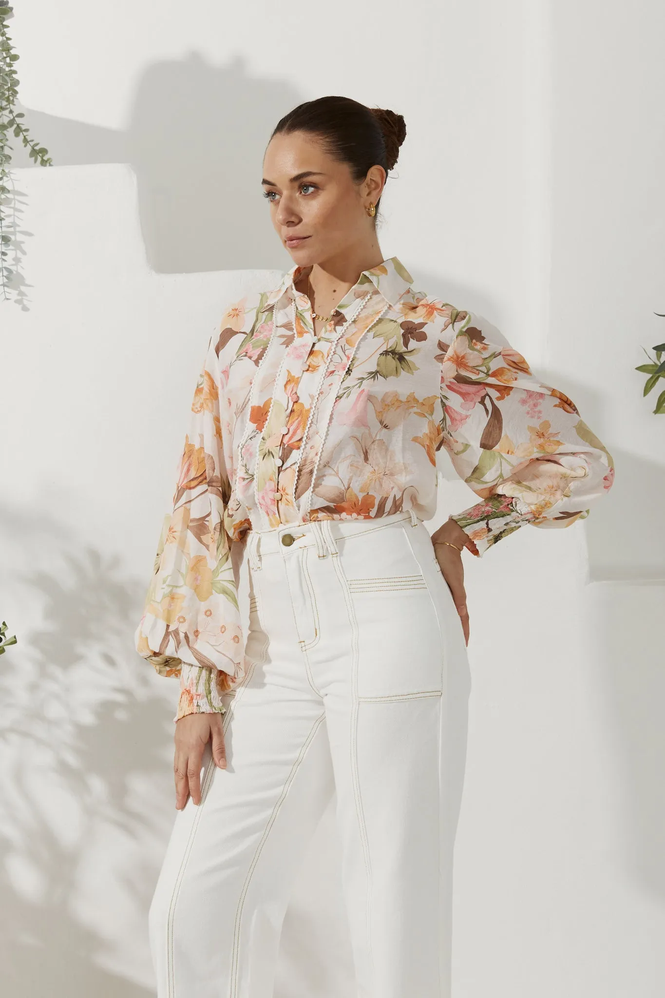 Lillian Orange Floral Balloon Sleeve Blouse