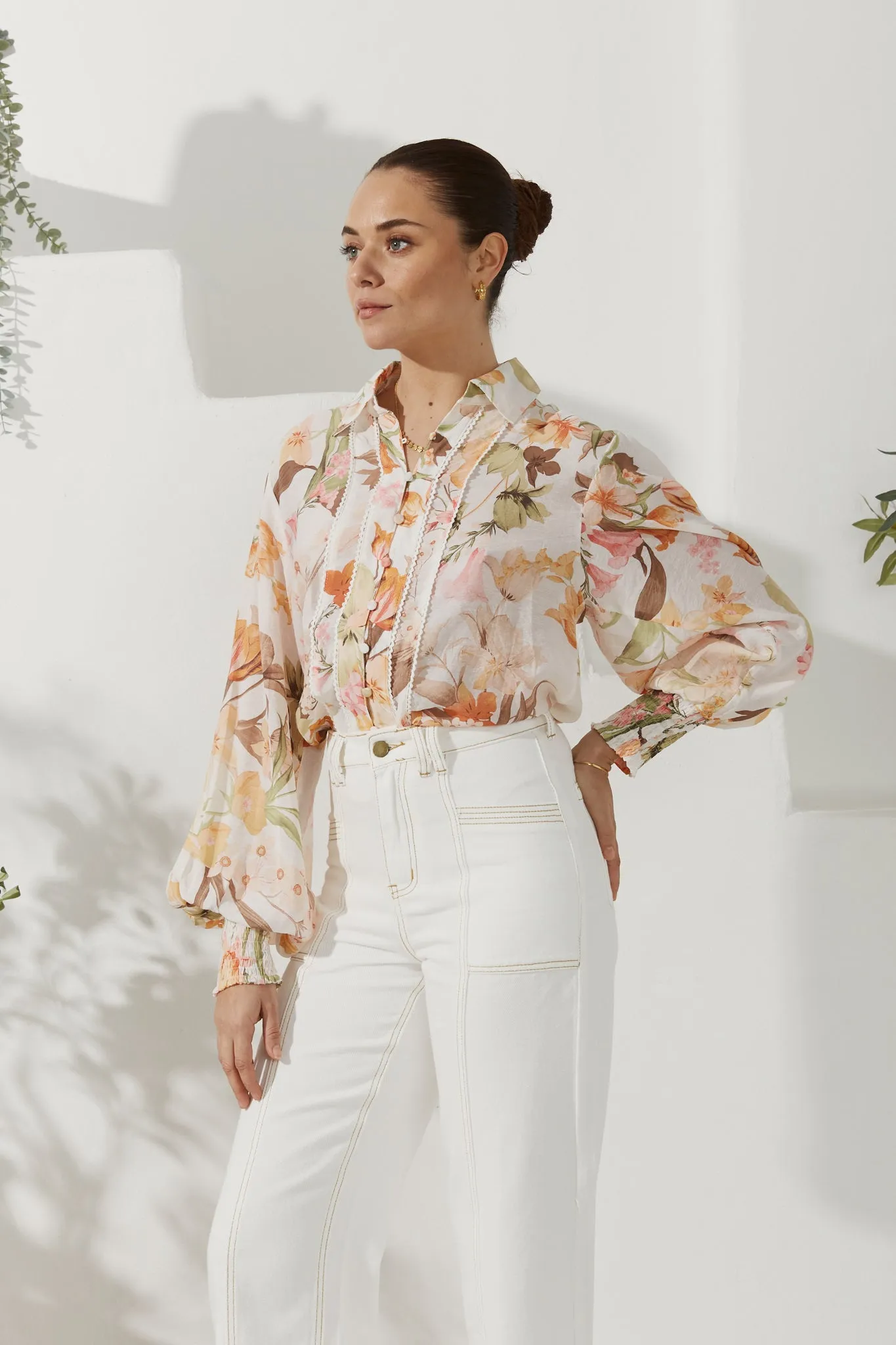 Lillian Orange Floral Balloon Sleeve Blouse