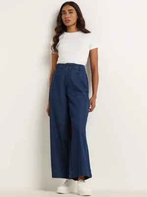 LOV Blue Cotton Flared Trousers