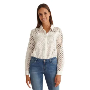 Marina V Long Lace Blouse White