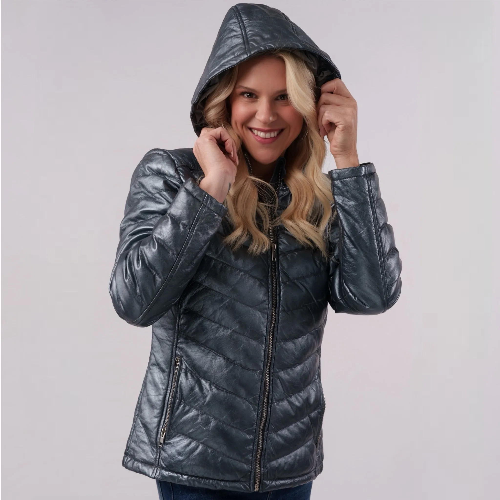 Mauritius Metallic Leather Puffer Jacket