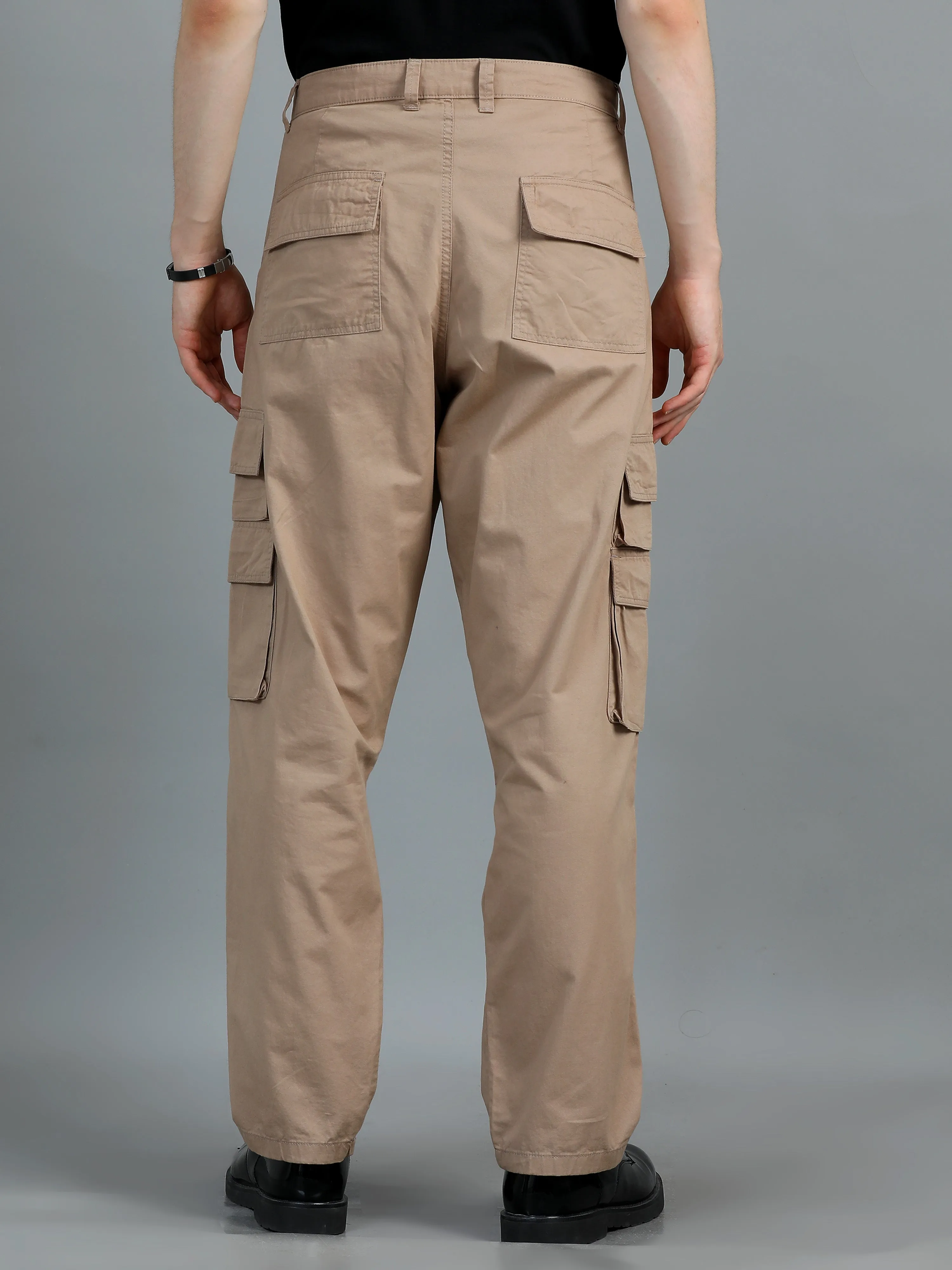 Men 2 Cotton Relaxed Fit Cargo Trousers, Beige , Moss Green