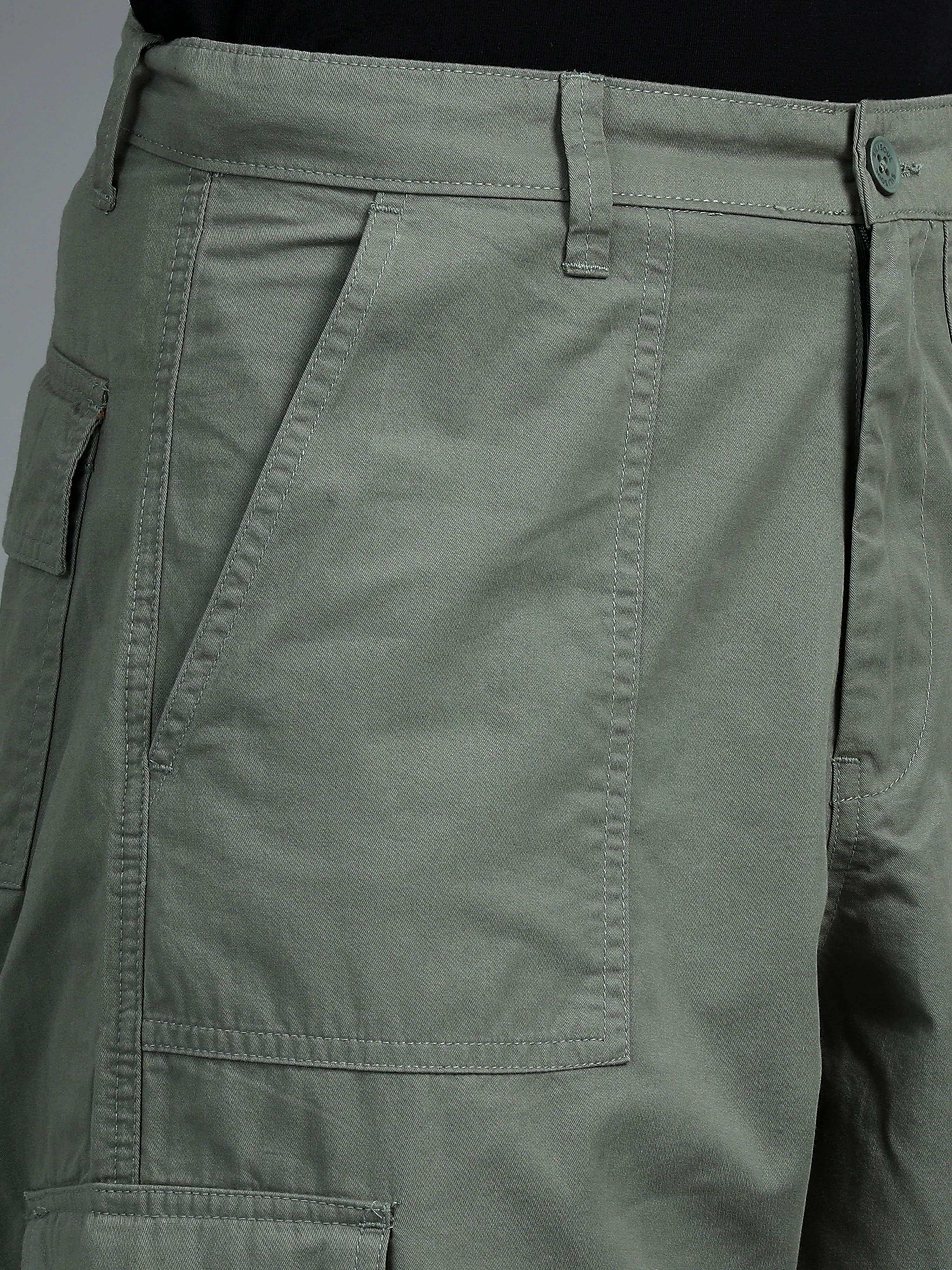 Men 2 Cotton Relaxed Fit Cargo Trousers, Black Moss Green