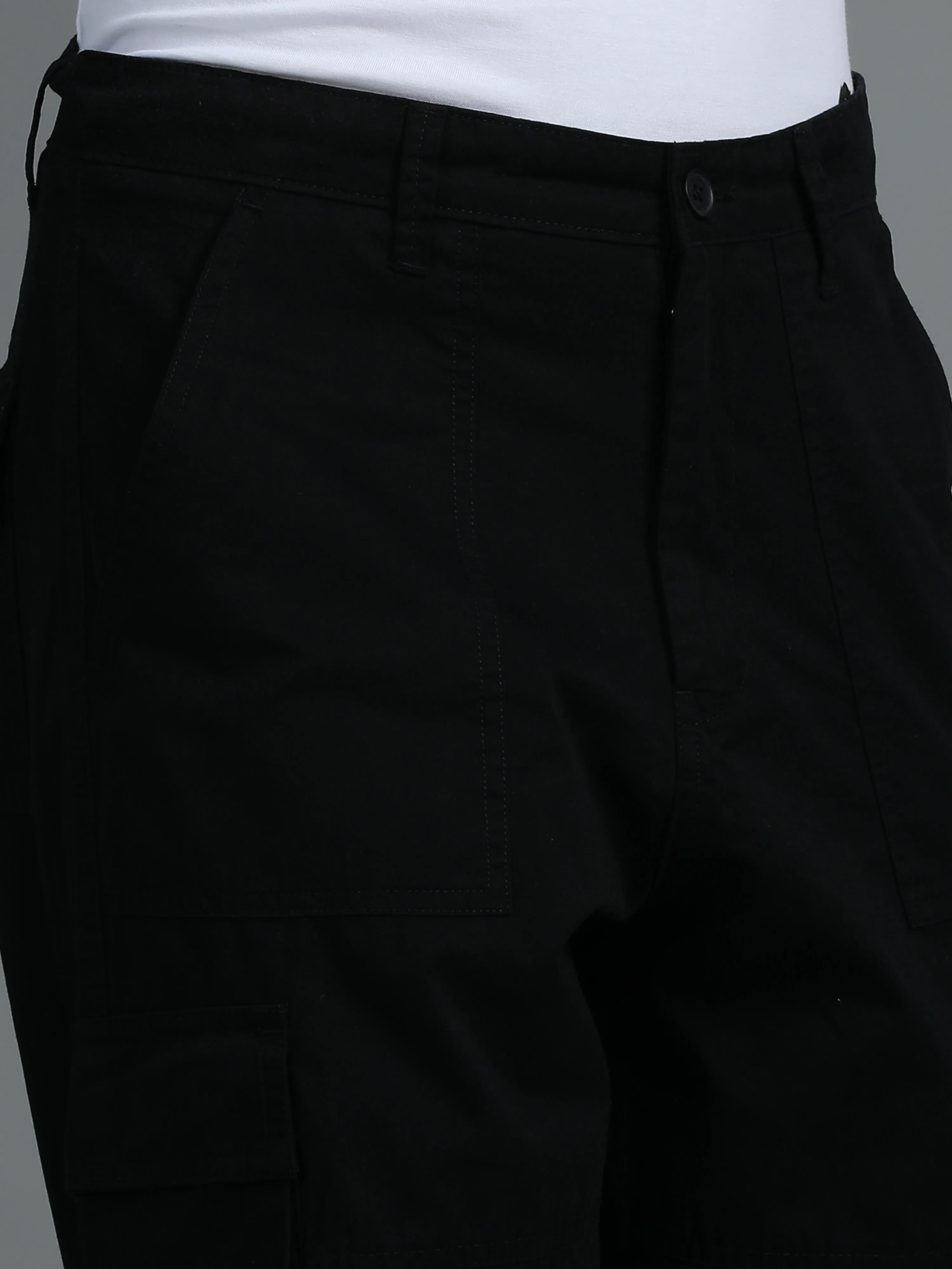 Men 2 Cotton Relaxed Fit Cargo Trousers, Charcoal Grey Black