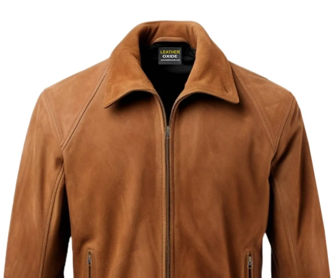 Men Suede Leather Jacket - Camel Brown Suede leather Jacket