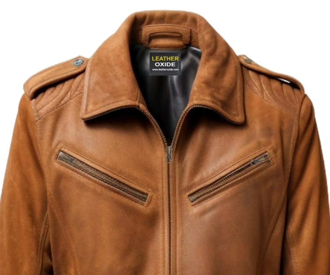 Men Suede Leather Jacket - Suede Leather Jacket Camel Brown