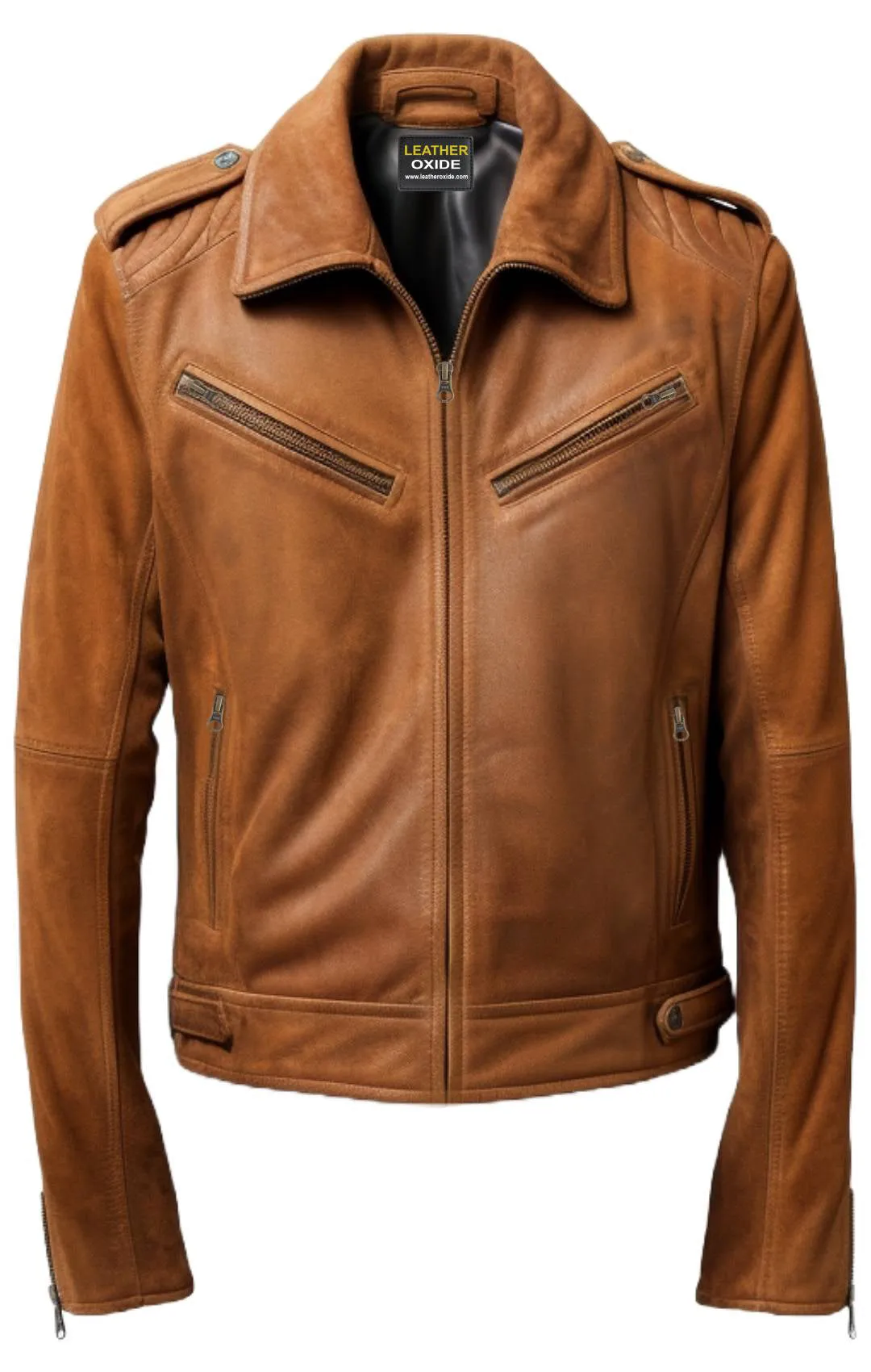 Men Suede Leather Jacket - Suede Leather Jacket Camel Brown