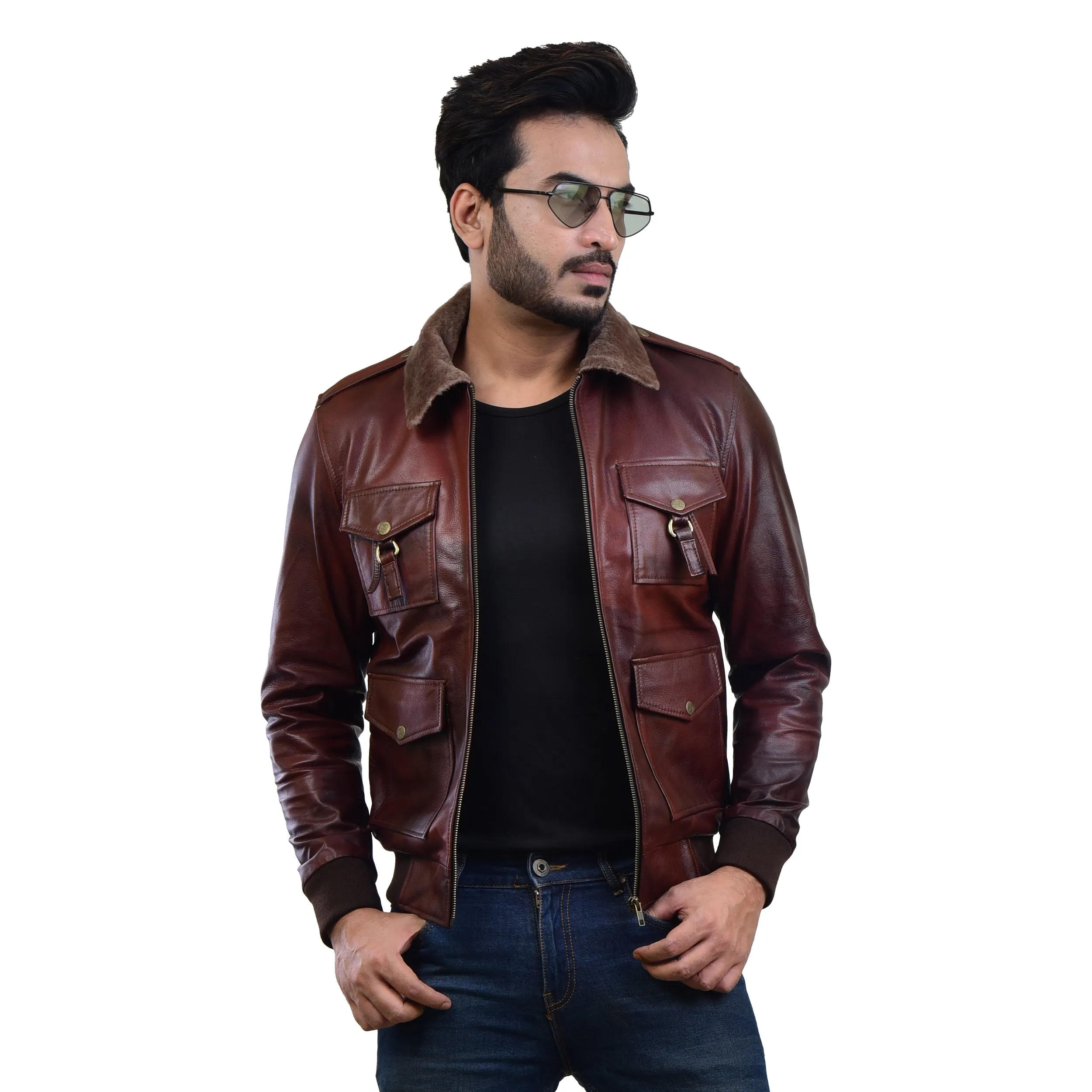 MENS LEATHER JACKET 410140(2 TONE)