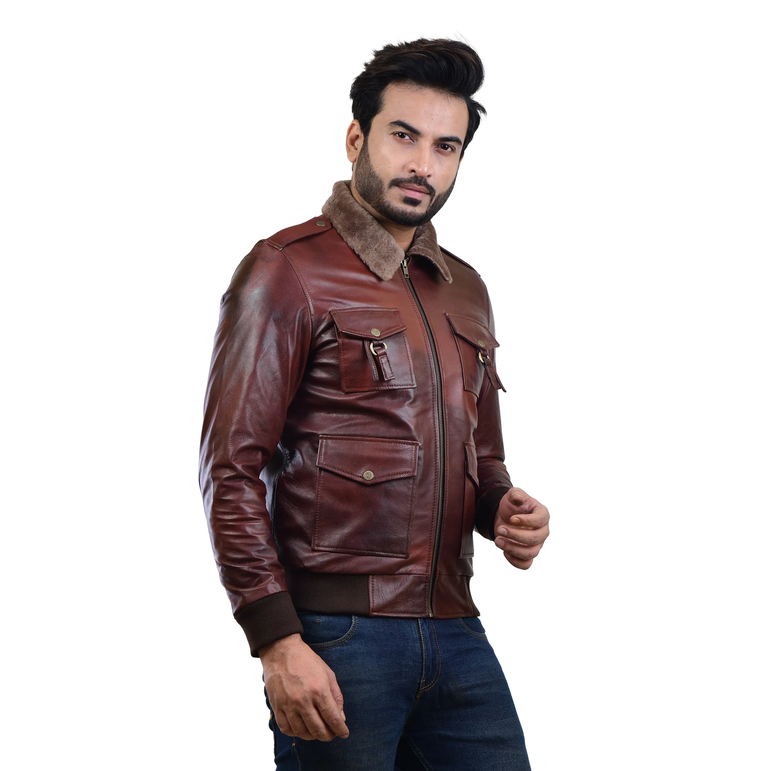 MENS LEATHER JACKET 410140(2 TONE)