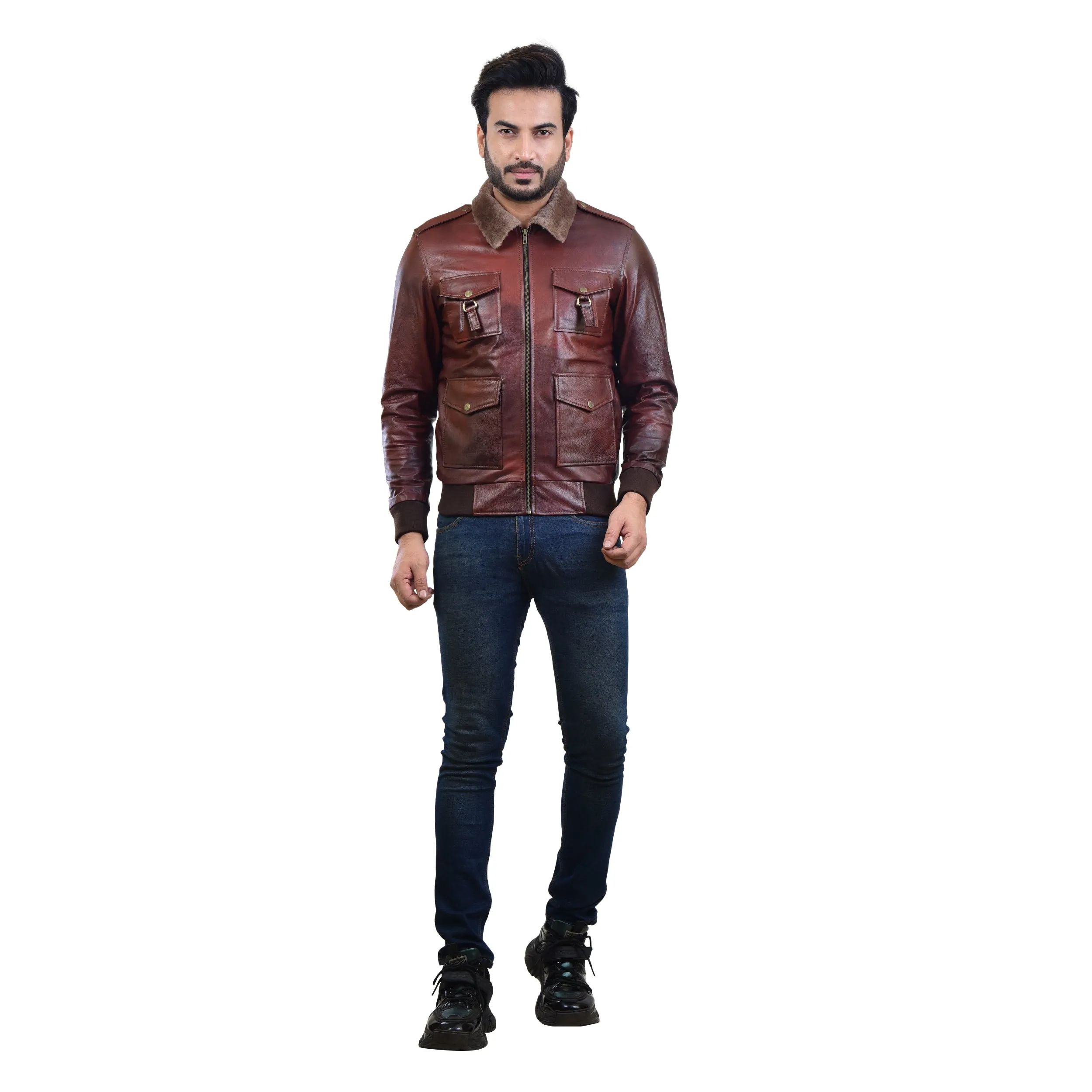 MENS LEATHER JACKET 410140(2 TONE)