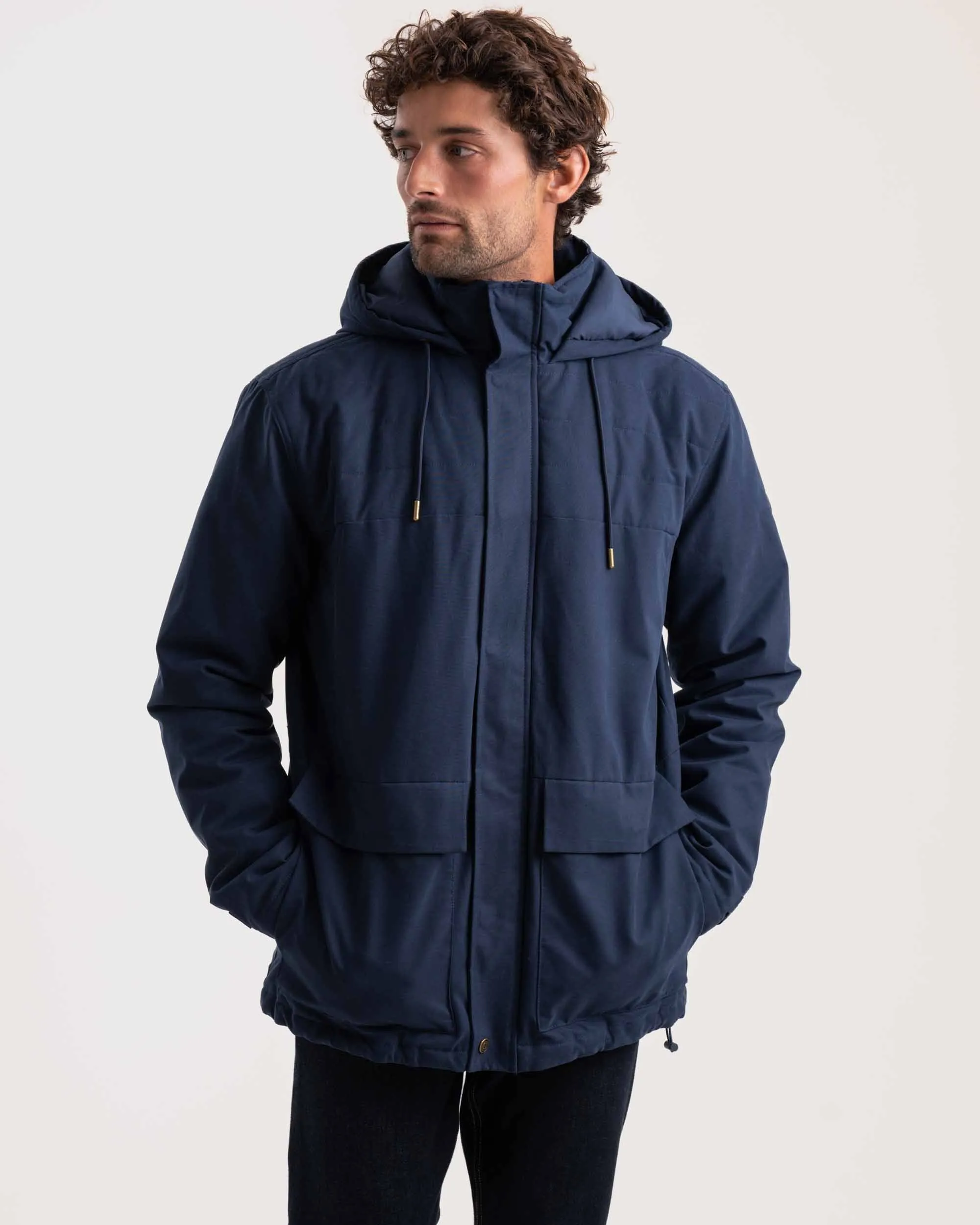 Mens Semi-Quilted Parka Jacket - Deep Ink