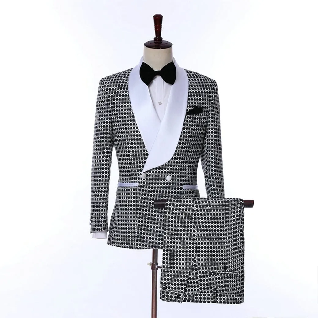 Mens Tuxedo Suits 2 Piece Patterned Tuxedo Suit Set Shawl Lapel