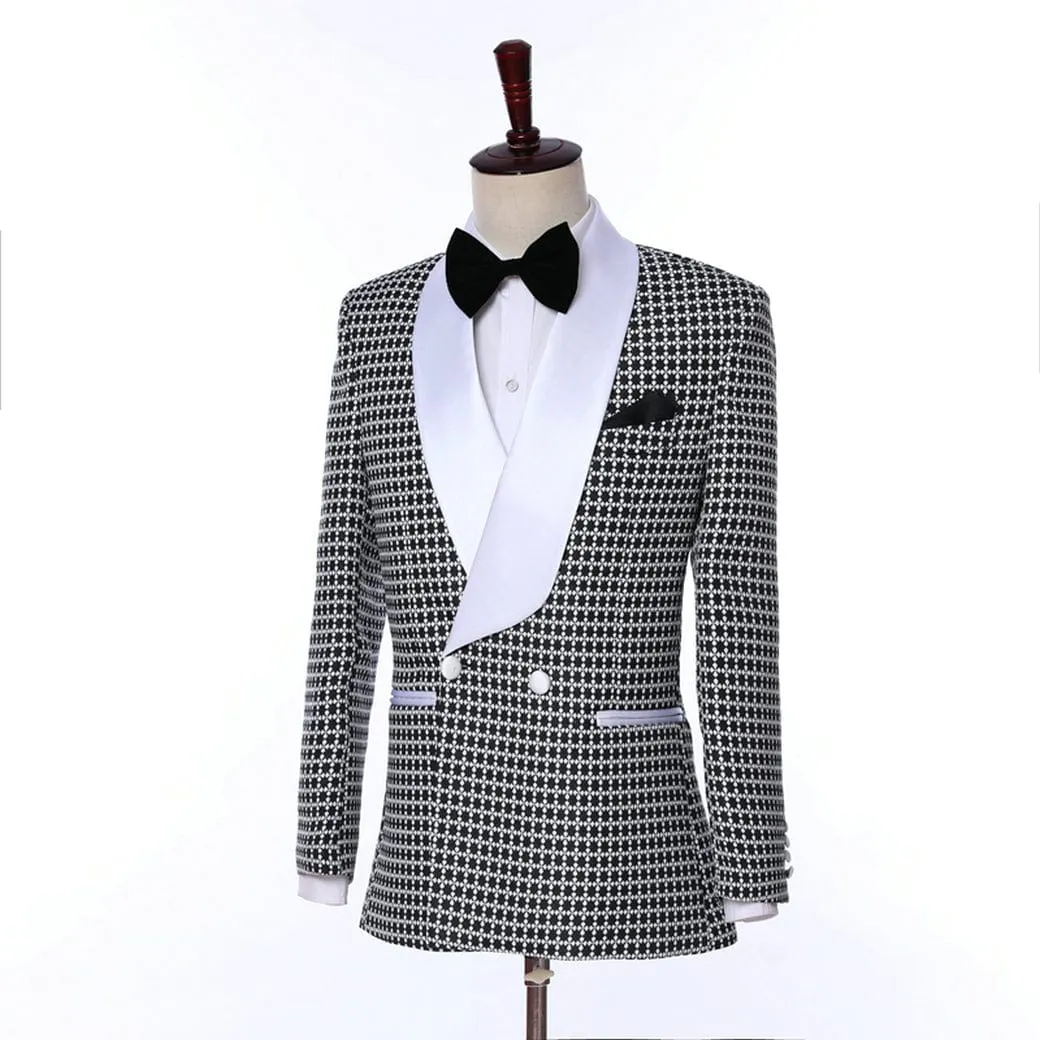 Mens Tuxedo Suits 2 Piece Patterned Tuxedo Suit Set Shawl Lapel