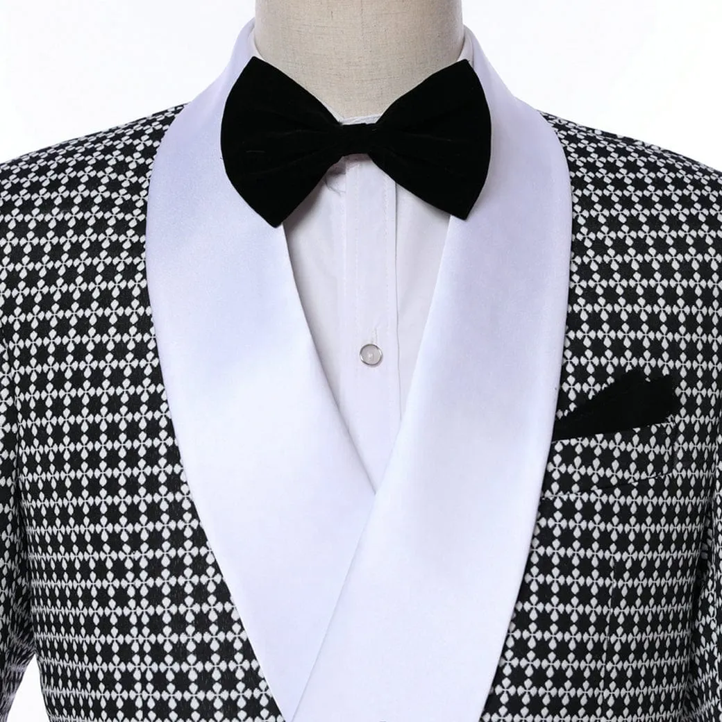 Mens Tuxedo Suits 2 Piece Patterned Tuxedo Suit Set Shawl Lapel