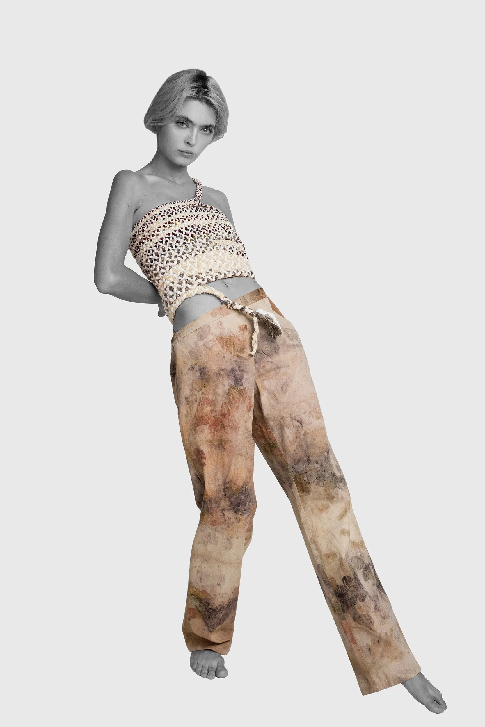 Natural Print 'V' Cut Trousers