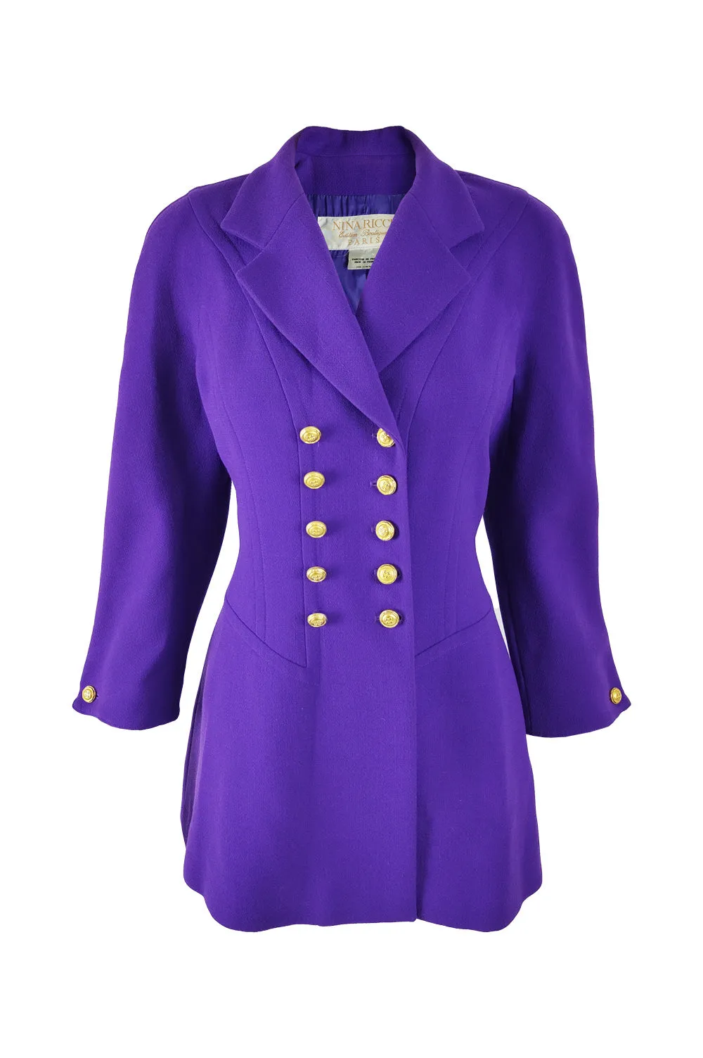 Nina Ricci Vintage Wool Crepe Double Breasted Coat, 1980s