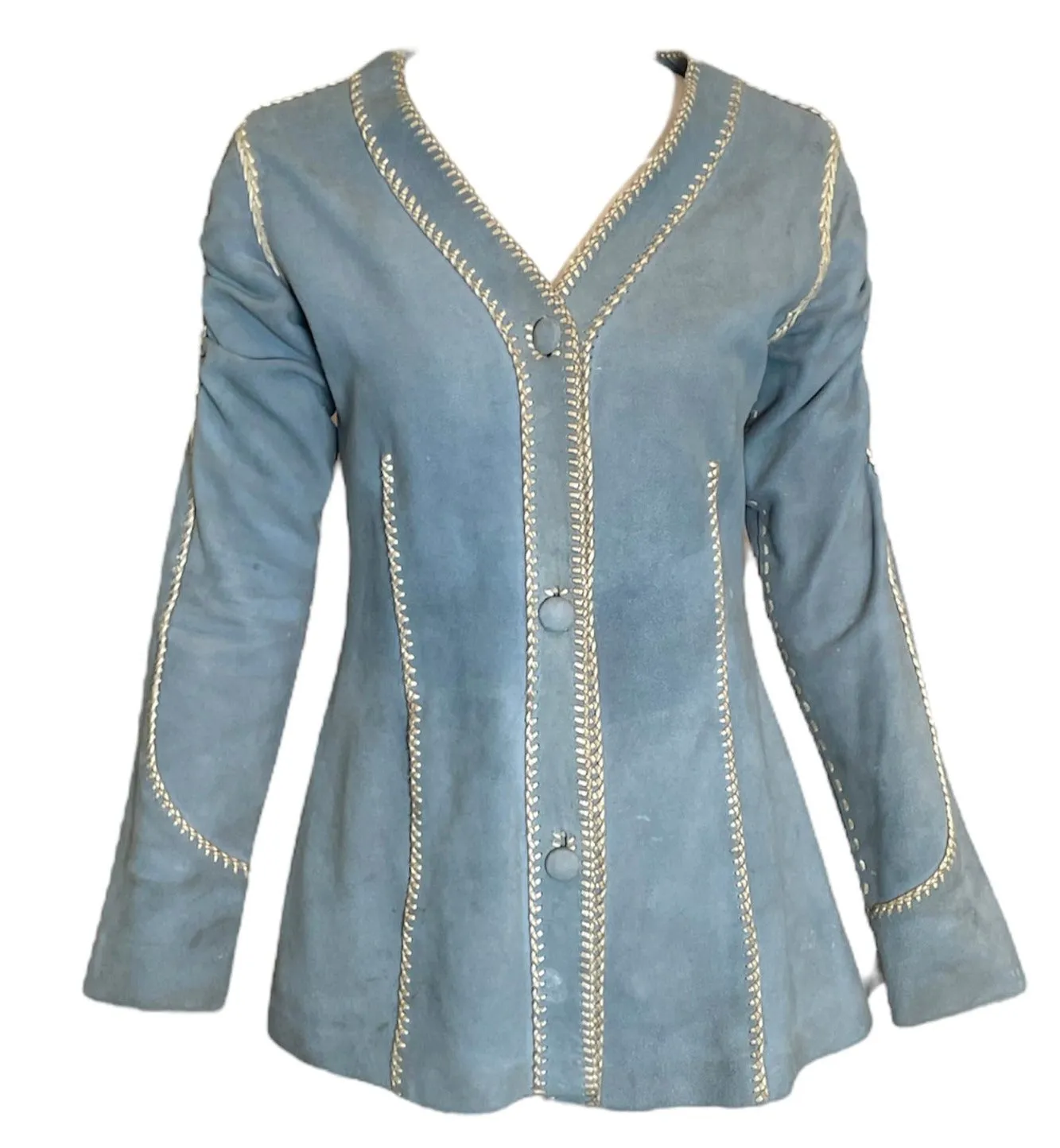 North Beach Leather 70s Baby Blue Suede Whipstitch Jacket