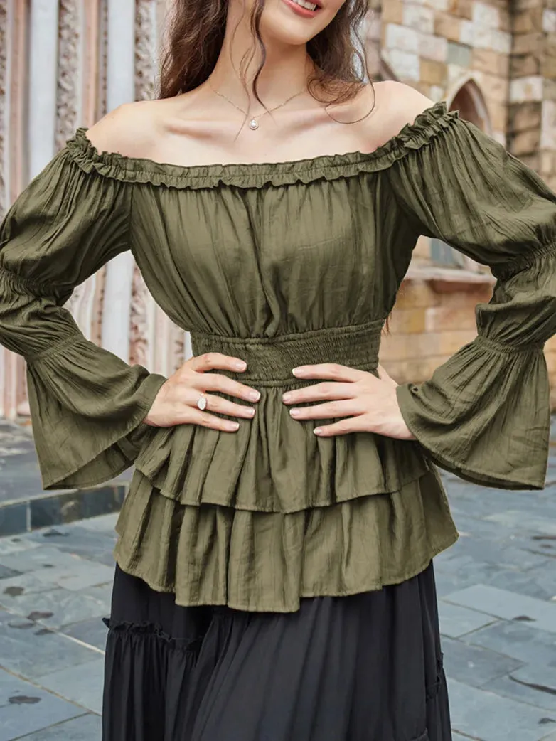 Off Shoulder Blouse Virago Sleeve Elastic Waist Tops