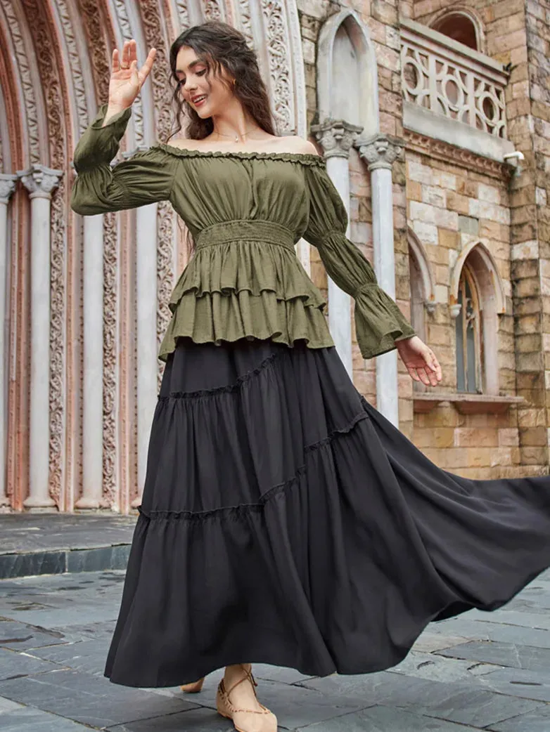 Off Shoulder Blouse Virago Sleeve Elastic Waist Tops