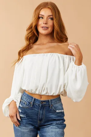 Off White Off Shoulder Bubble Sleeve Blouse