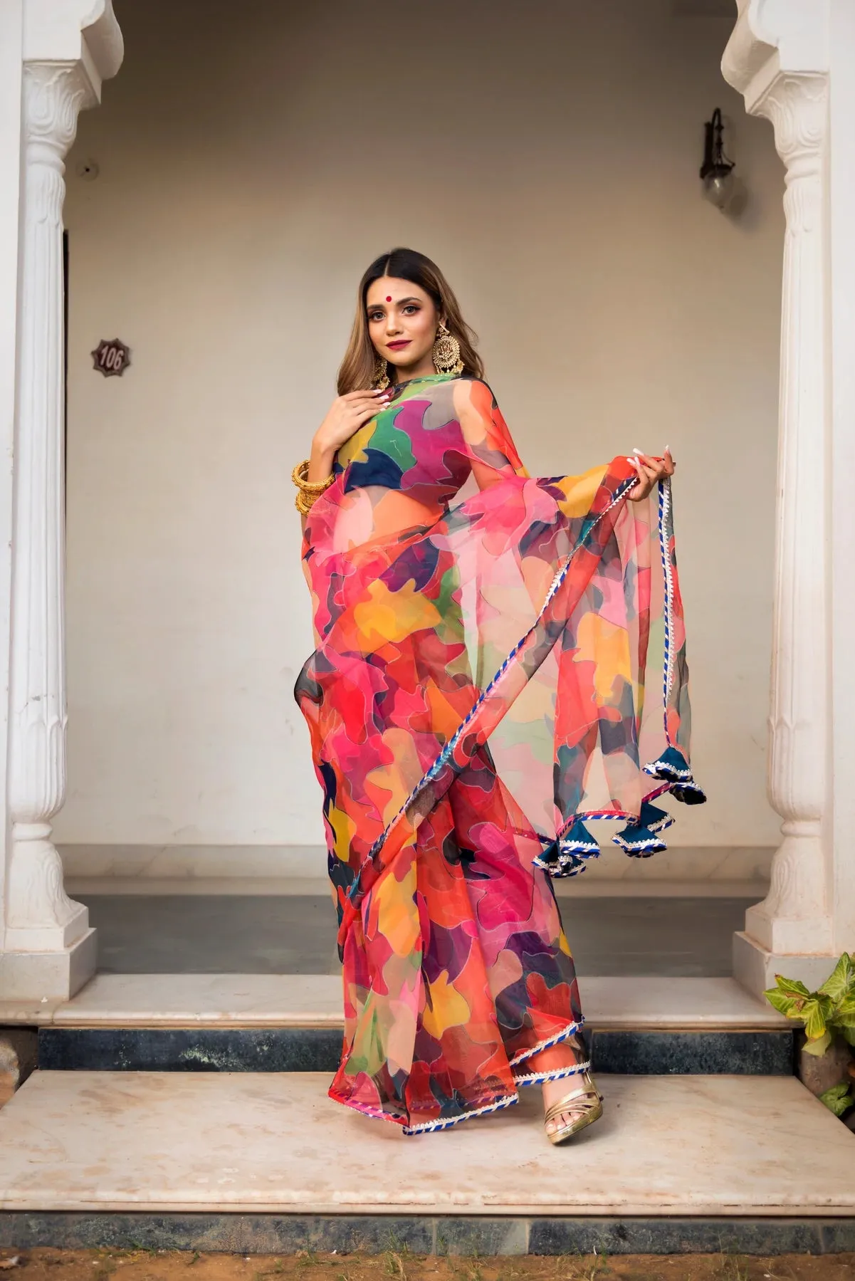 Organza Multi Color Saree with Taffeta Blouse