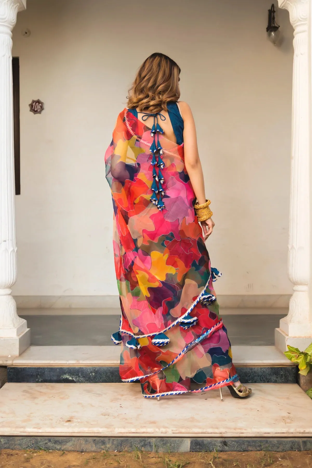 Organza Multi Color Saree with Taffeta Blouse