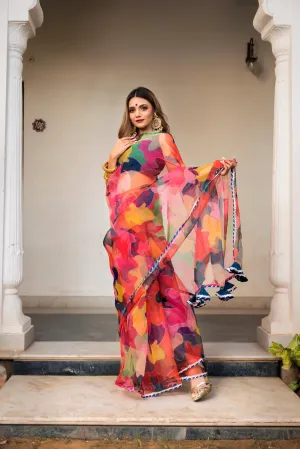 Organza Multi Color Saree with Taffeta Blouse