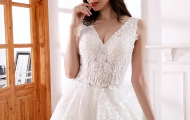 Pearl Sequined Lace Tulle A Line Bridal Wedding Gown