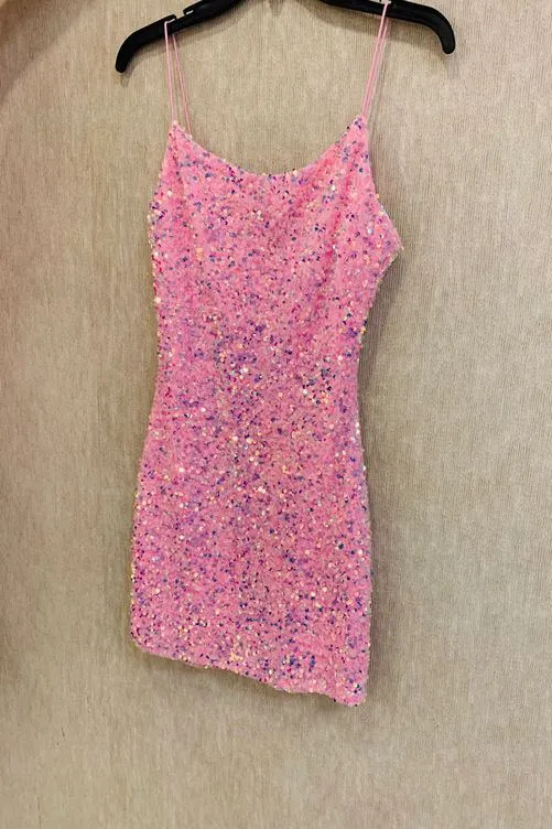 Pink Sequin Homecoming Dress 16th Birthday Bodycon Dresses