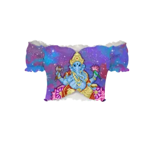 Pixel Ganesha All Over Print Off-Shoulder Blouse