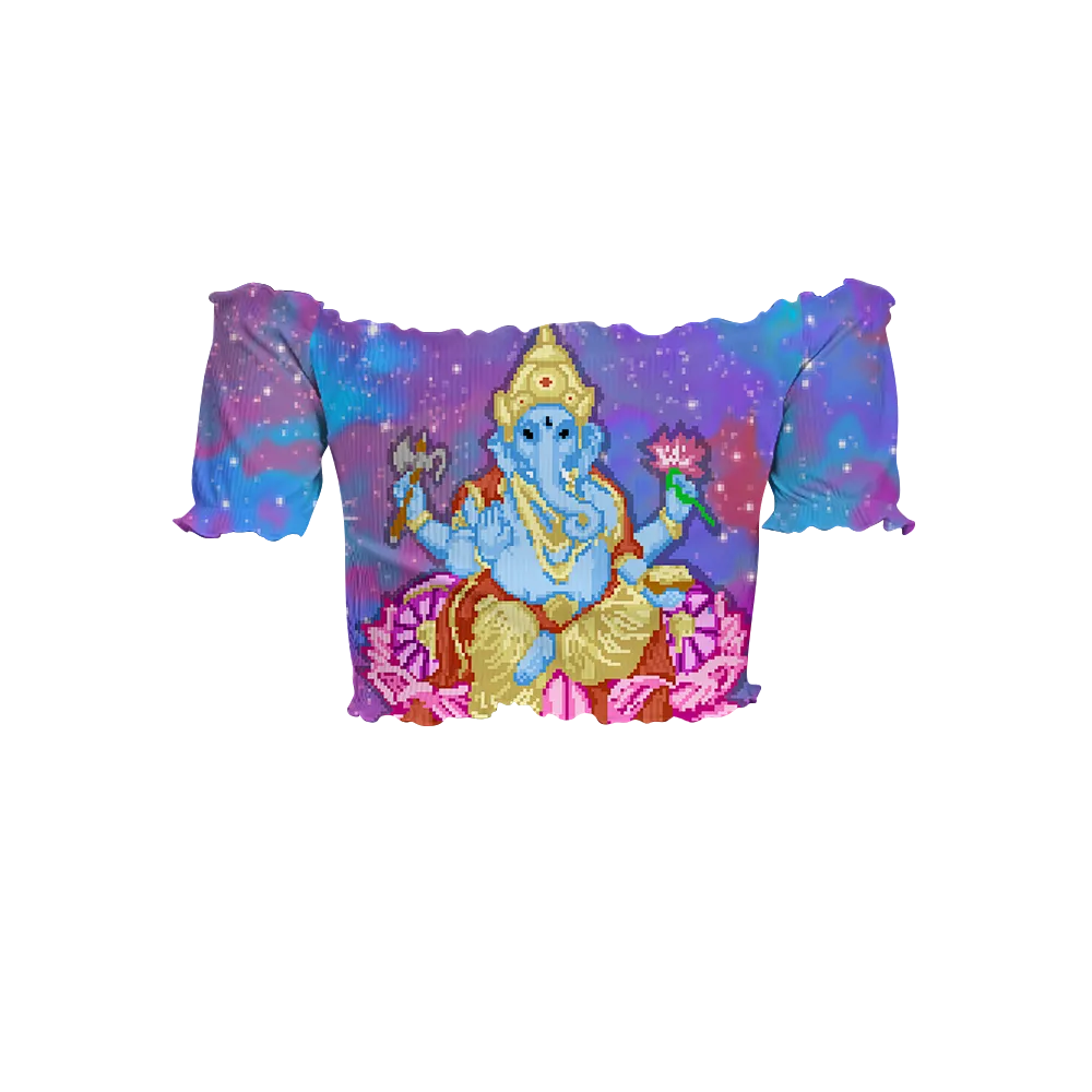 Pixel Ganesha All Over Print Off-Shoulder Blouse