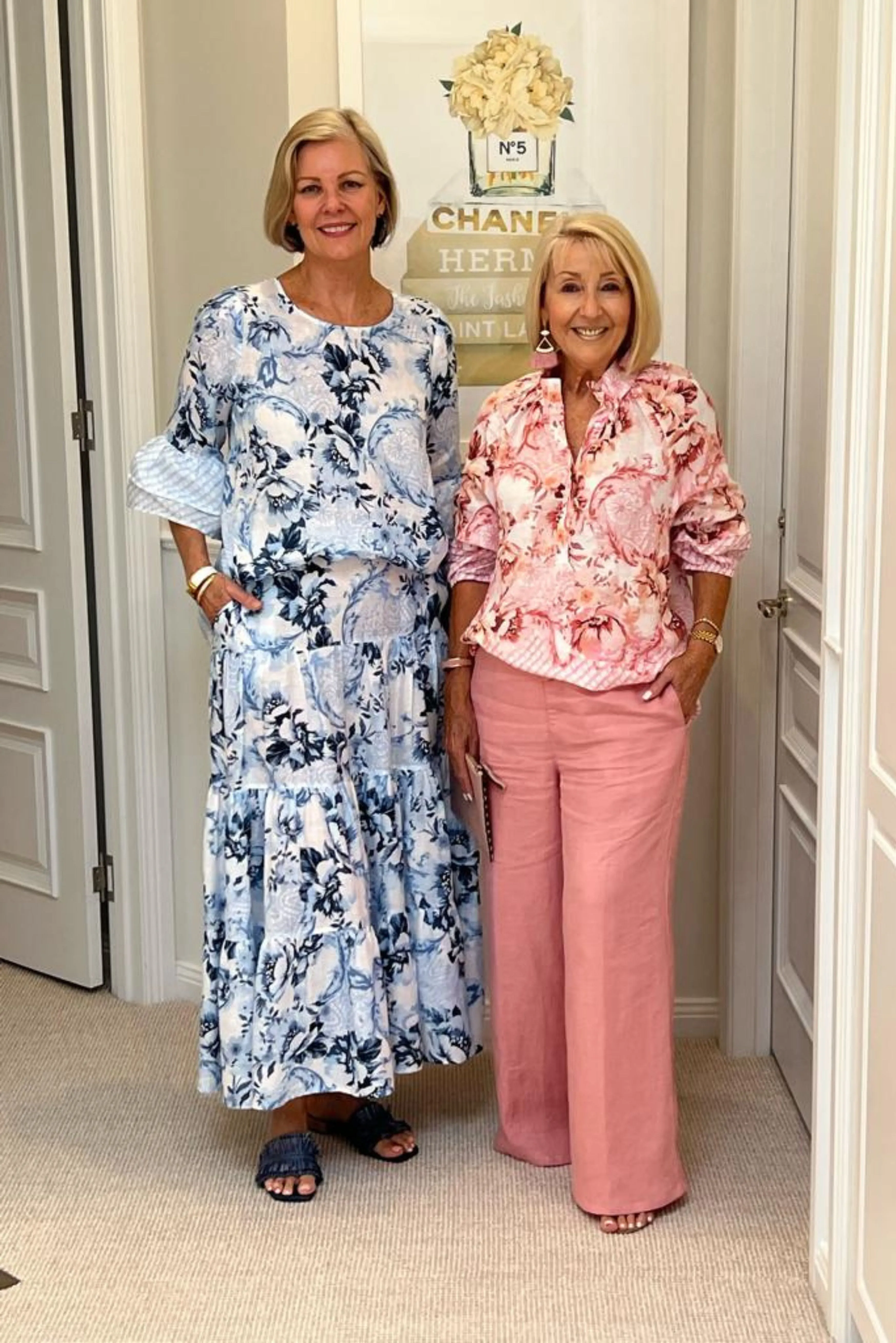 Pleat Sleeve Linen Blouse Bordered Pink Floral