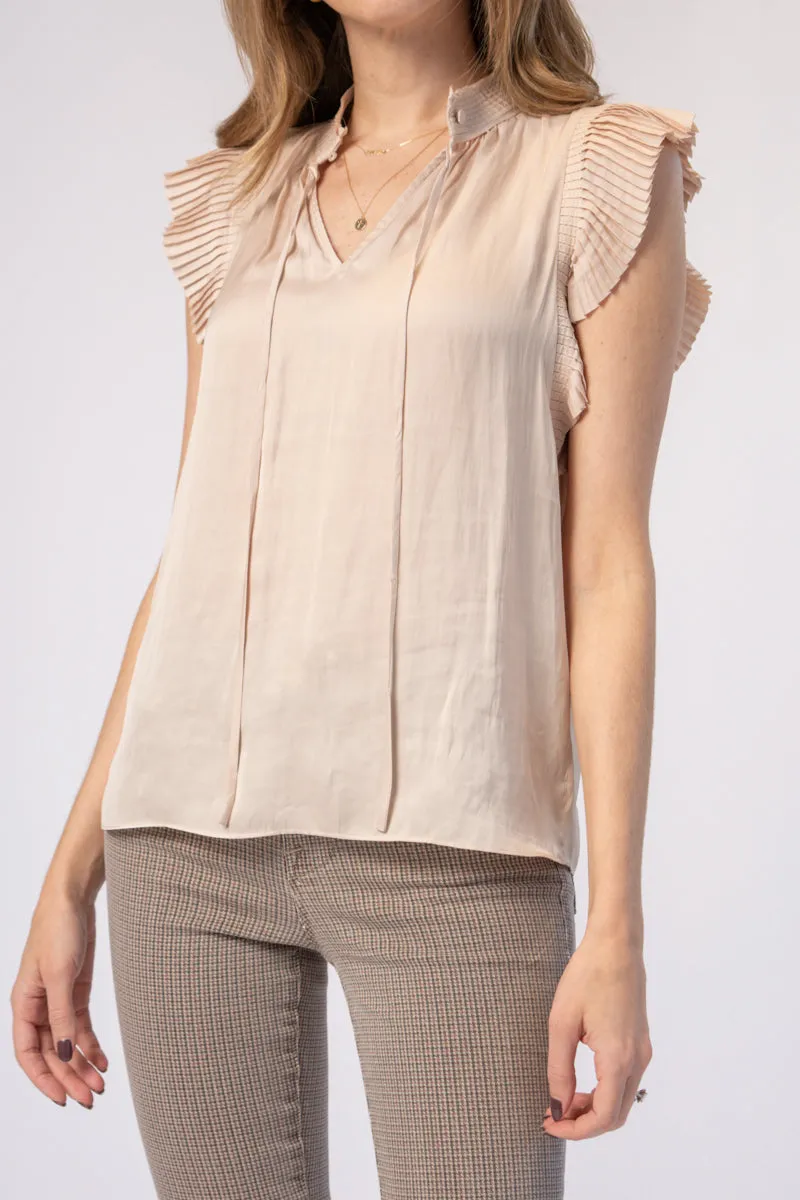 Pleated Keyhole Blouse in Parchment