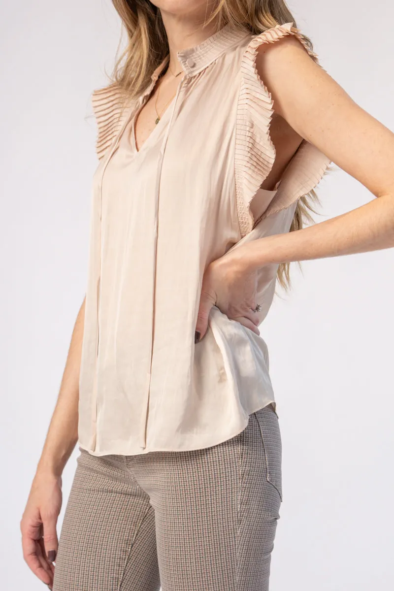 Pleated Keyhole Blouse in Parchment