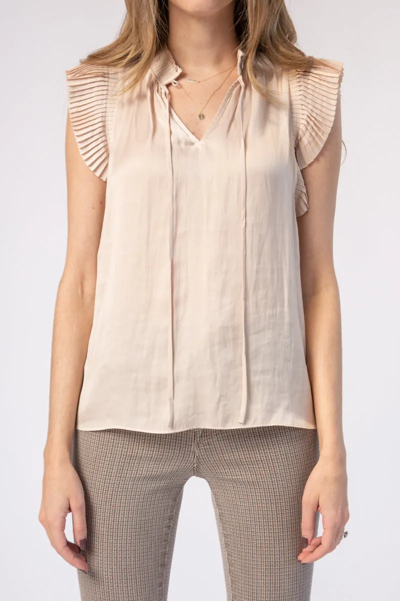 Pleated Keyhole Blouse in Parchment