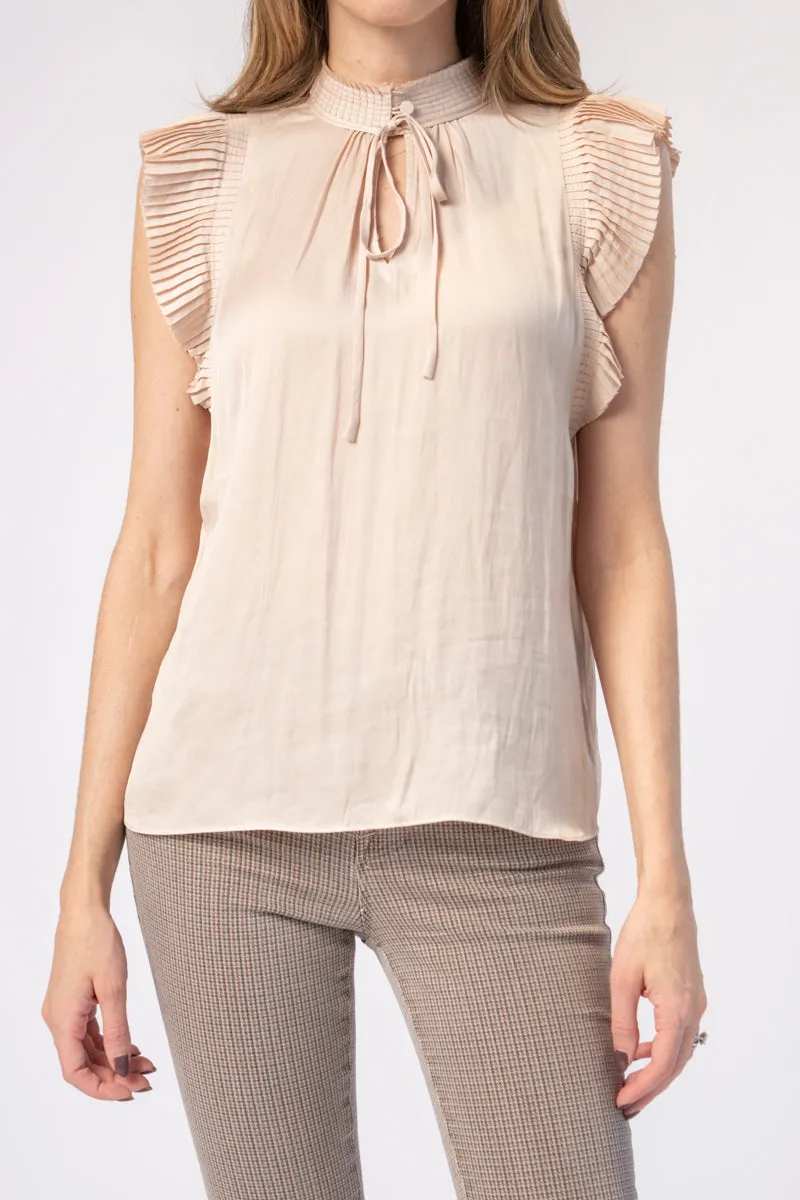 Pleated Keyhole Blouse in Parchment