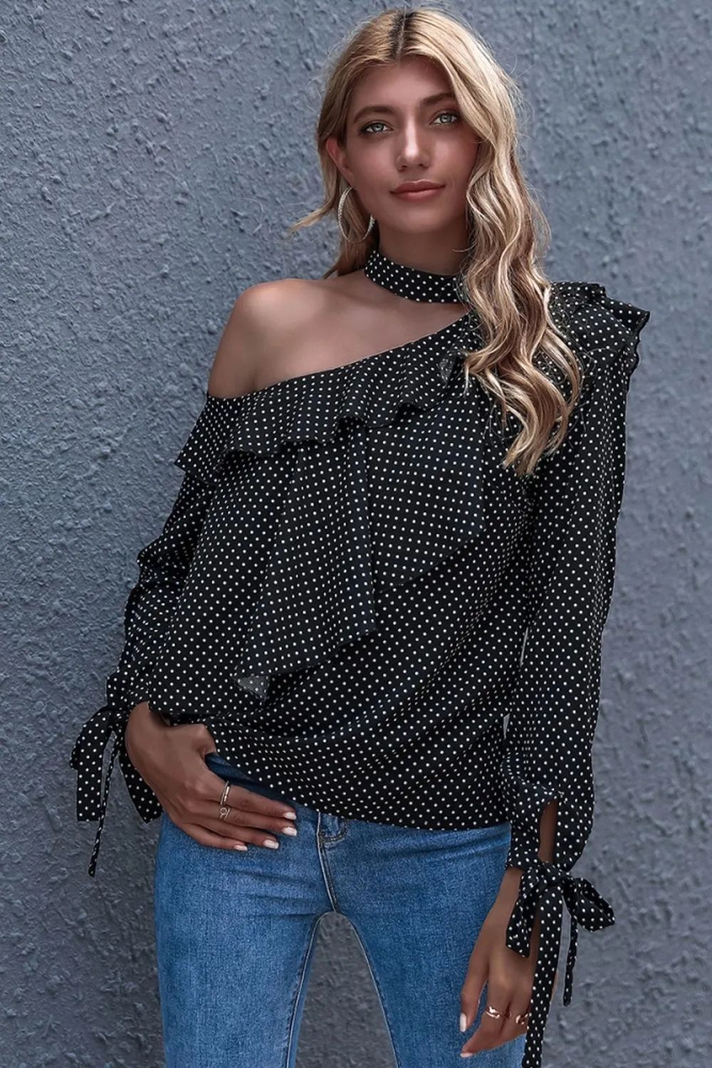 Polka Dot Off-Shoulder Blouse