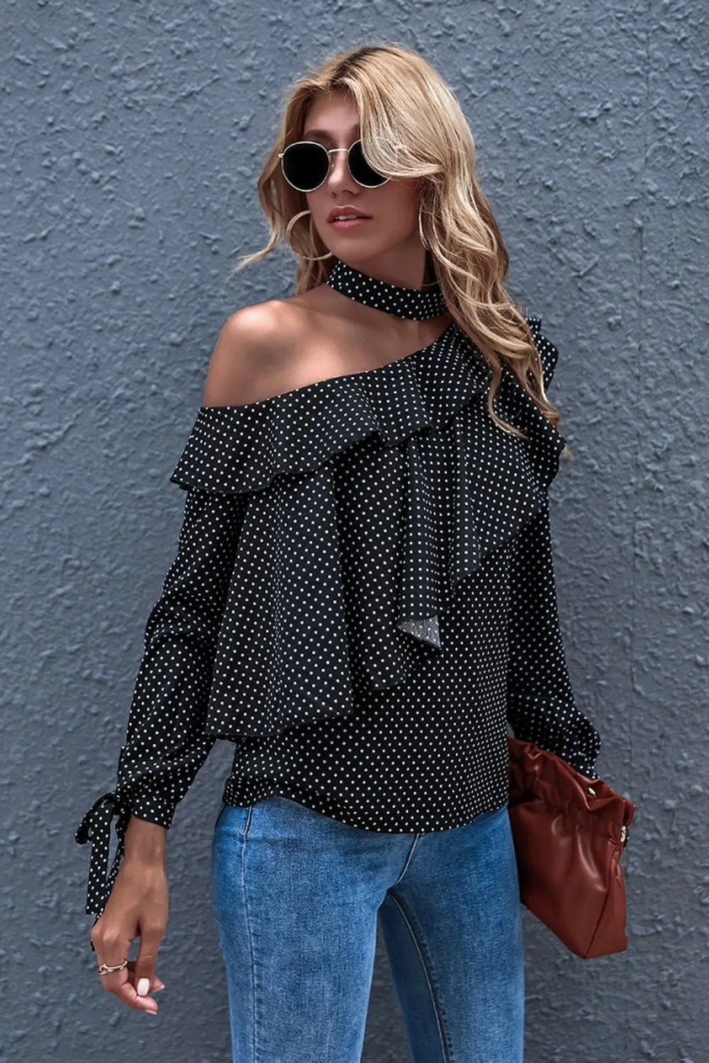 Polka Dot Off-Shoulder Blouse