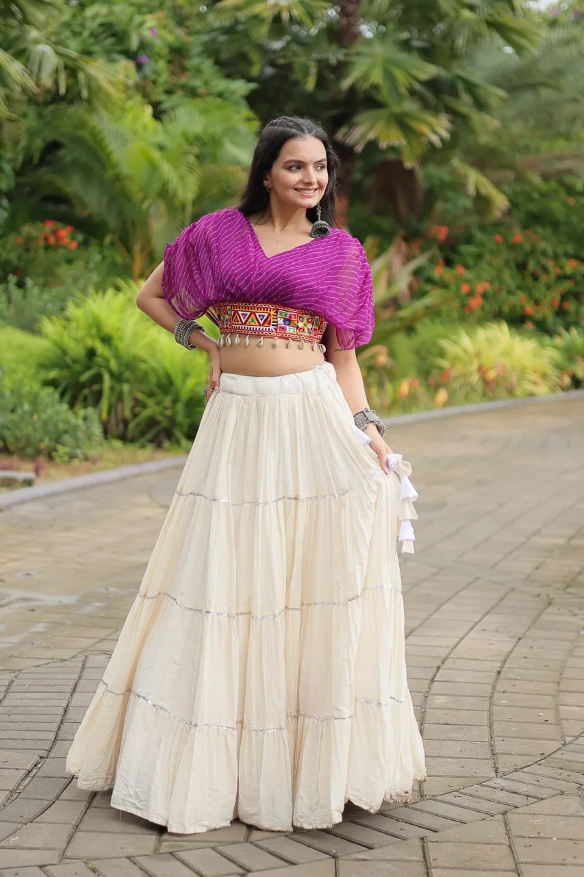 Purple Elegant Lehenga with Leheriya Print Blouse