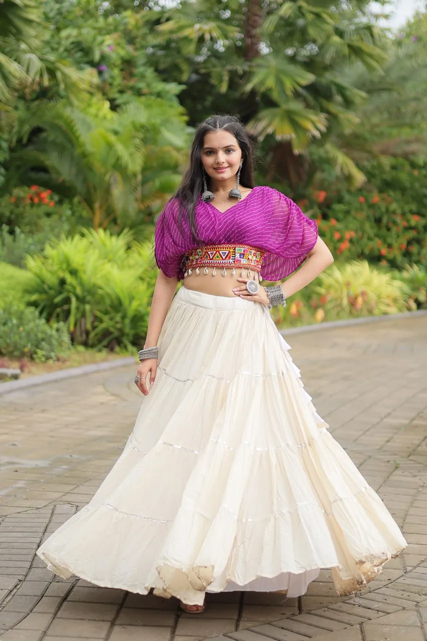 Purple Elegant Lehenga with Leheriya Print Blouse