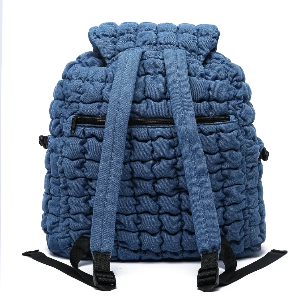 Quilted Puffer Back Pack - Denim