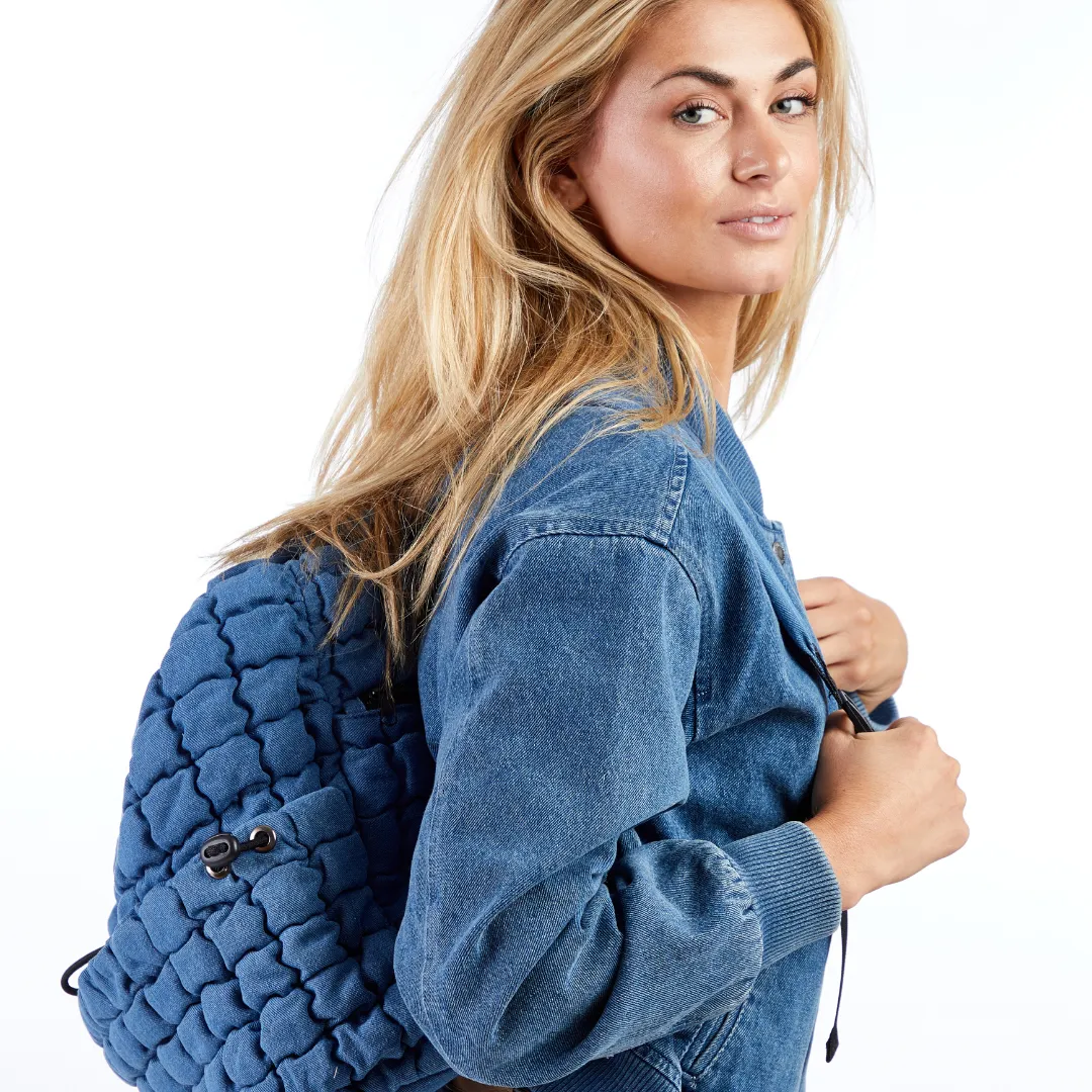 Quilted Puffer Back Pack - Denim